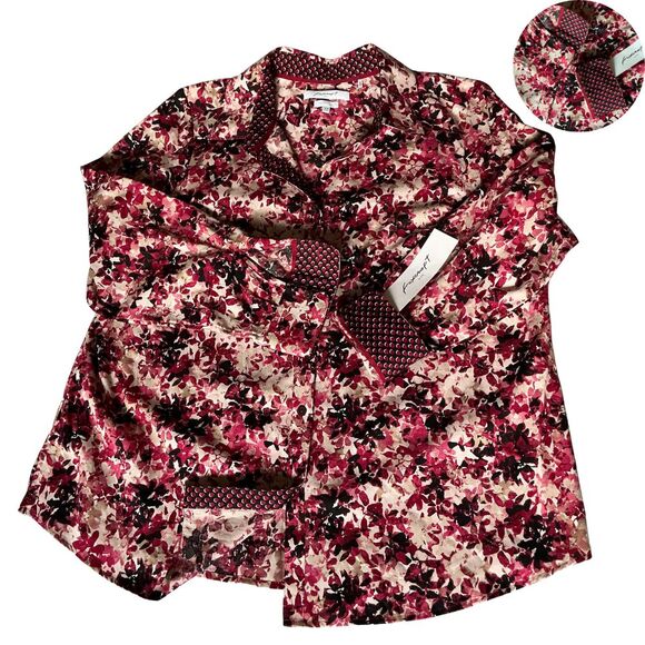 Foxcroft Button Shirt Womens 16W Wrinkle Free 100% Cotton Floral Long Sleeves - Picture 3 of 7